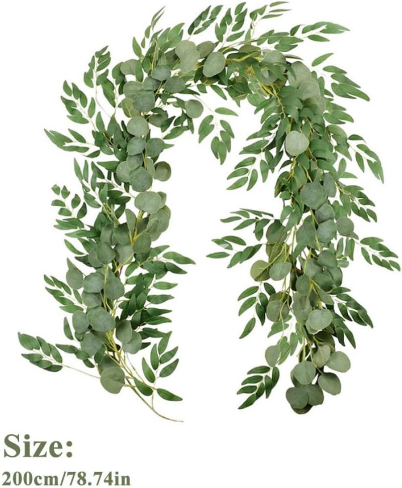 woobles Artificial Vine, Artificial Vine Willow Leaves Garland Table Runner 6.5ft Faux Eucalyptus Twigs for Wedding 2PCS, Greenery Garland - Image 4